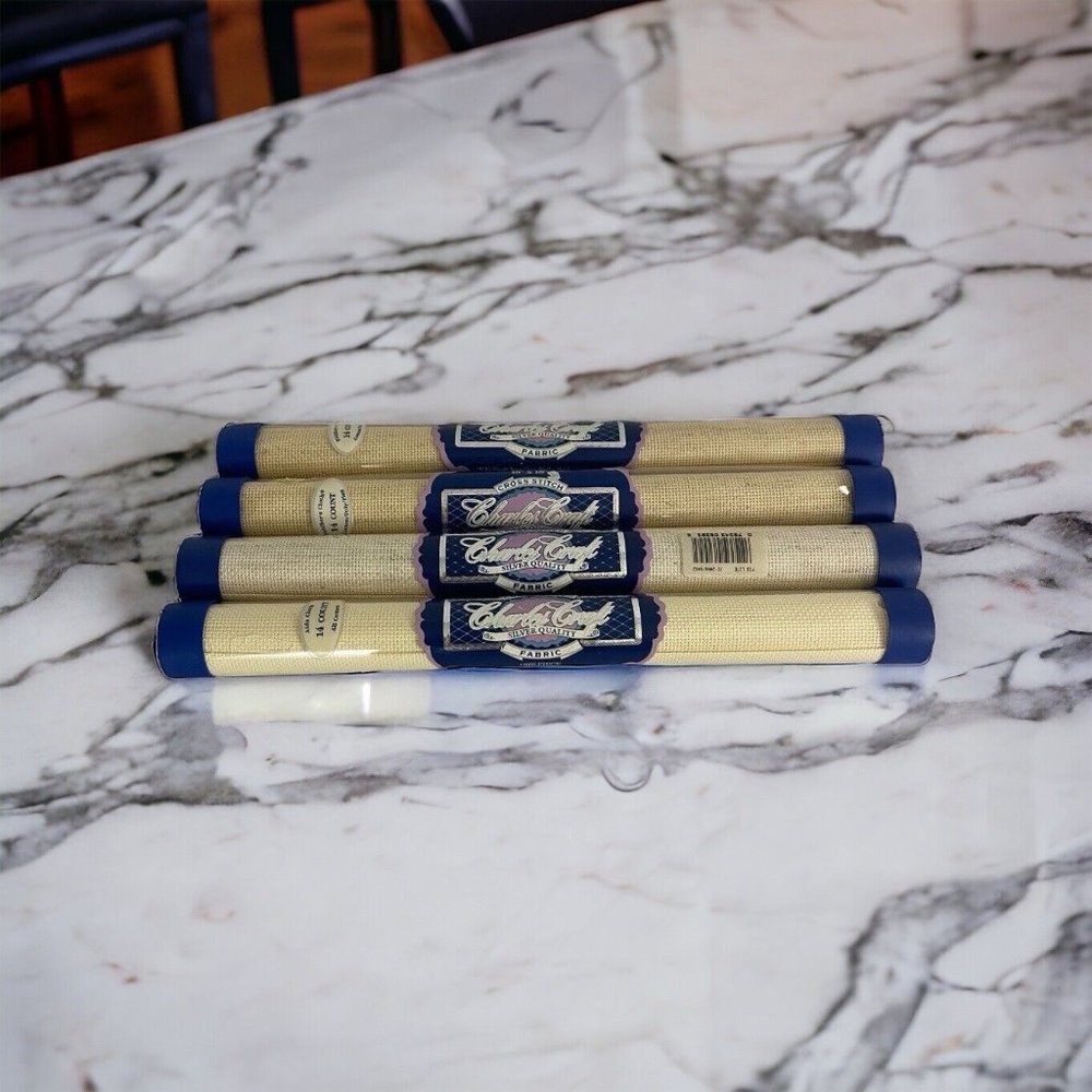 Lot of 4 Charles Craft Classic 14 Ct Ivory/White 15"x18" Cross Stitch